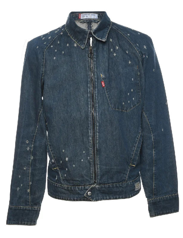 Cozy Vibes Levi's Distressed Zip-Front Dark Wash 1990s Denim Jacket - M