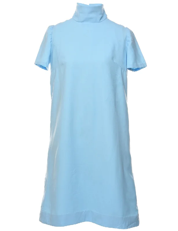 Celebrity Style Light Blue High-Neck 1960s Mod Dress - M