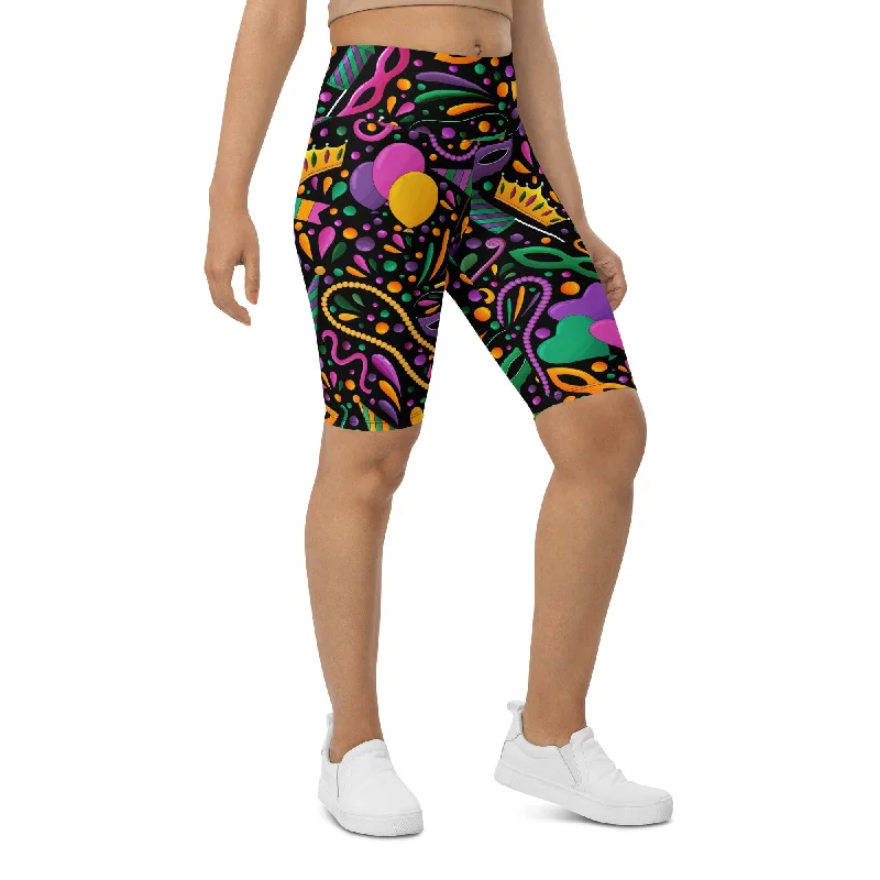 Effortless Dressing Mardi Gras Masks & Beads Party Biker Shorts
