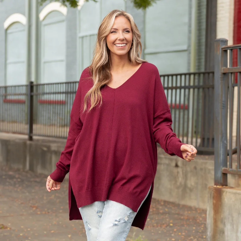 American Style Miss Who I Was Sweater, Dark Burgundy