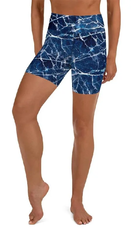 Fashion Innovation Navy Blue Marble Yoga Shorts