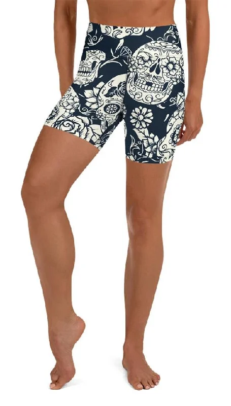 Relaxed Tops Navy Blue Skull Yoga Shorts