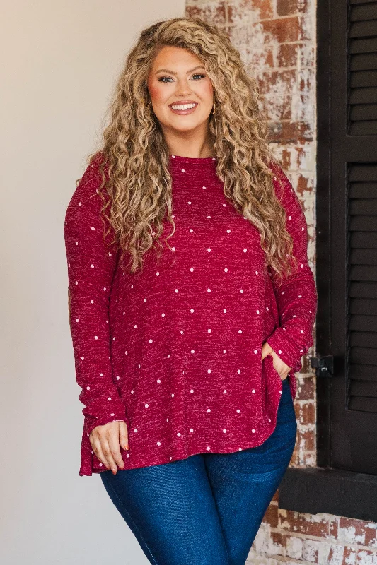 Chic Lounge On The Dot Of Midnight Top, Burgundy