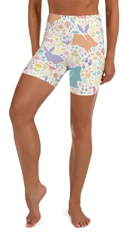 Pastel Easter Garden Yoga Shorts