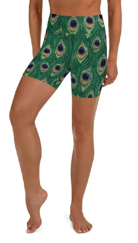 Peacock Print Yoga Shorts