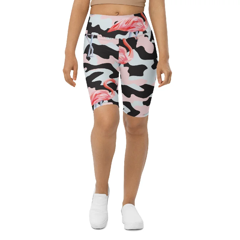 Comfortable Wear Pink Flamingo Camo Biker Shorts