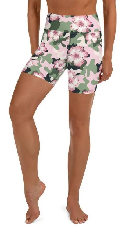 Pink Flower Camo Yoga Shorts