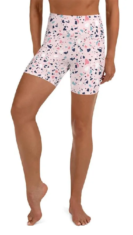 Exquisite Craftsmanship Pink Terrazzo Marble Yoga Shorts