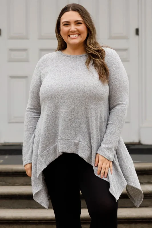 Chic Relaxation Point Me In That Direction Tunic, Heather Gray
