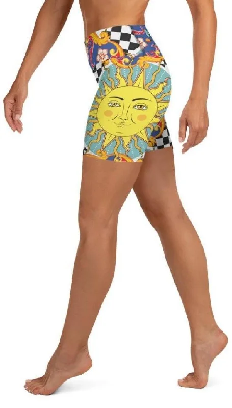 Psychedelic Sun Print Yoga Shorts