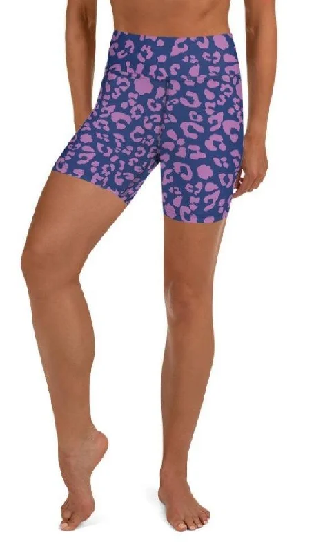 Purple Leopard Print Yoga Shorts