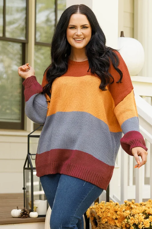 Elegant And Elegant Ready for Sweater Weather Sweater, Rust-Butterscotch-Grey