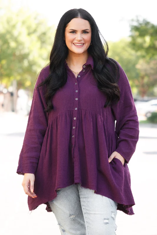 Fashionable And Versatile Stuck In Her Daydream Top, Eggplant