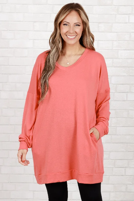 Denim Design Take It All Tunic, Deep Coral