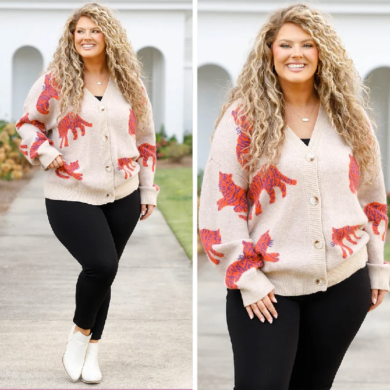 Classic Style Tigers And Bears Oh My Cardigan, Taupe