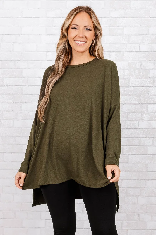 Trendy Wear Time Well Spent Top, Dark Olive