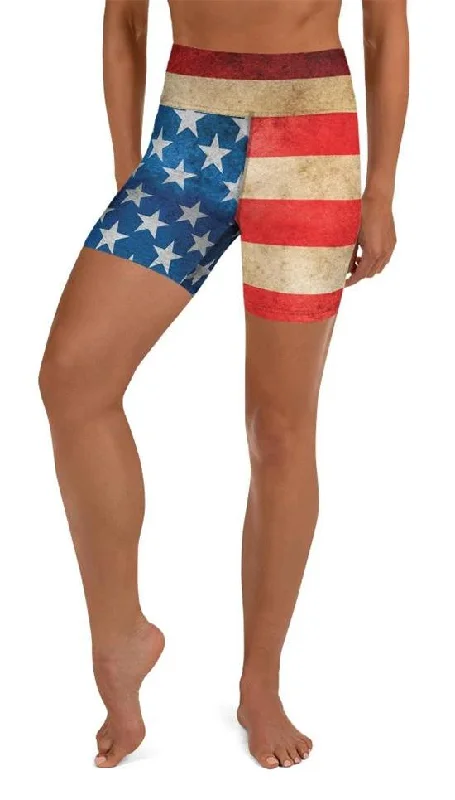 Fashion Wear Vintage American Flag Yoga Shorts
