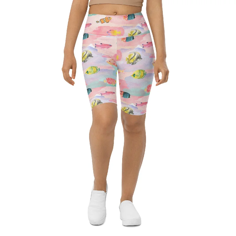 Breathable Comfort Watercolor Fish Biker Shorts