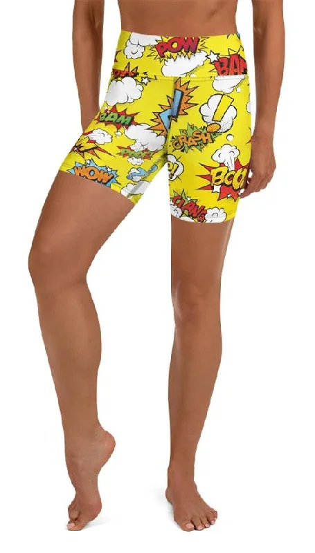 Soft Textures Yellow Pop Art Yoga Shorts
